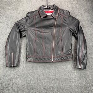 Wilsons Leather Maxima Womens Black Leather Jacket Red Contrast Stitching Large